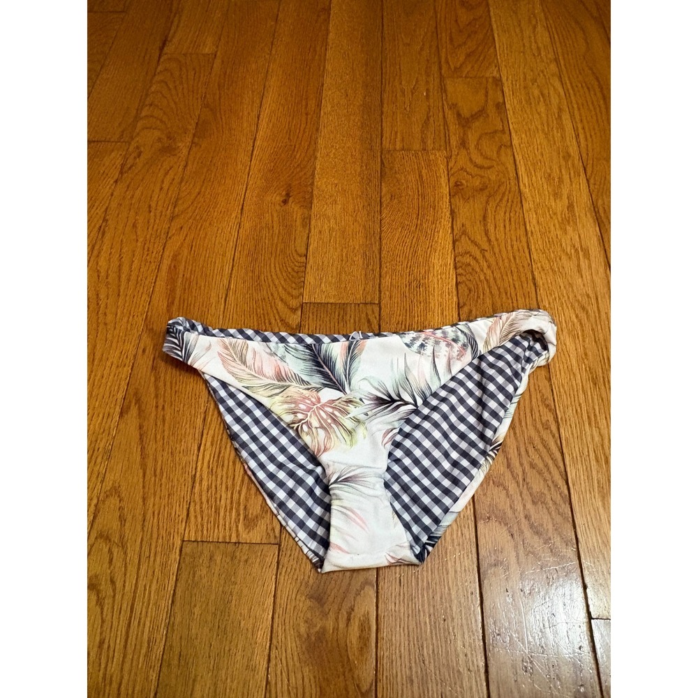 NWOT Raisins Reversible Gingham Tropical Palm Bikini Bottoms Navy White M G71084